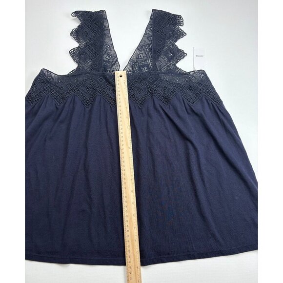 LOFT Womens Tank Top Medium M Navy Blue Crochet Lace Strap Swing Cami Blouse - Picture 3 of 5